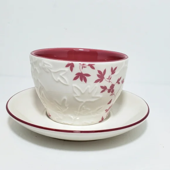 Starbucks 2006 Embossed Leaf Mug Cup and Saucer Pink Cream 9 oz - Picture 7 of 14